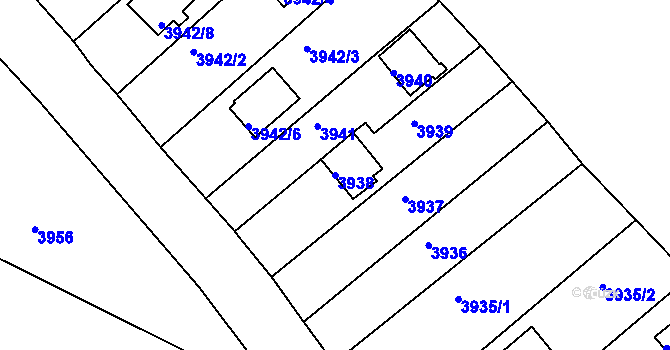 Parcela st. 3938 v KÚ Veselí nad Lužnicí, Katastrální mapa