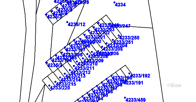 Parcela st. 4233/206 v KÚ Veselí nad Lužnicí, Katastrální mapa