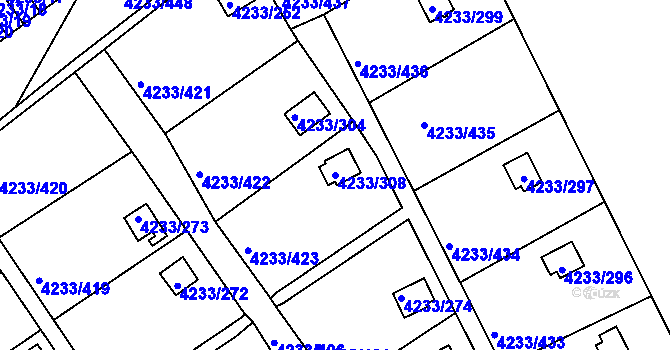 Parcela st. 4233/308 v KÚ Veselí nad Lužnicí, Katastrální mapa