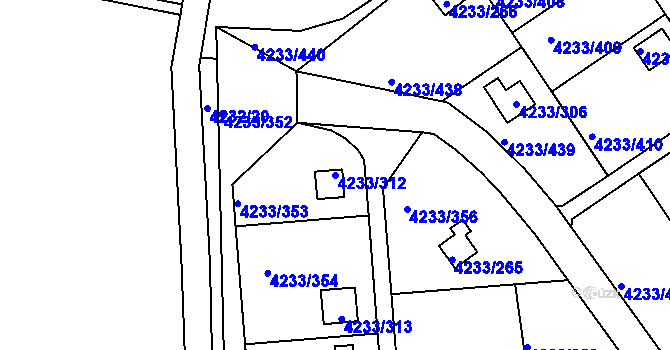 Parcela st. 4233/312 v KÚ Veselí nad Lužnicí, Katastrální mapa