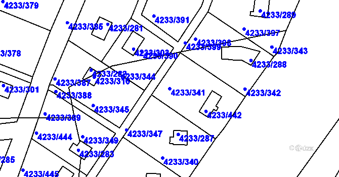 Parcela st. 4233/341 v KÚ Veselí nad Lužnicí, Katastrální mapa