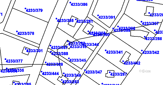 Parcela st. 4233/344 v KÚ Veselí nad Lužnicí, Katastrální mapa