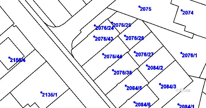 Parcela st. 2076/44 v KÚ Veselí nad Lužnicí, Katastrální mapa