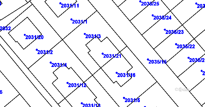 Parcela st. 2031/21 v KÚ Veselí nad Lužnicí, Katastrální mapa