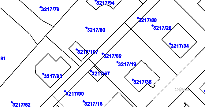 Parcela st. 3217/89 v KÚ Veselí nad Lužnicí, Katastrální mapa
