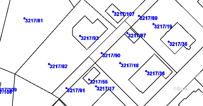 Parcela st. 3217/90 v KÚ Veselí nad Lužnicí, Katastrální mapa