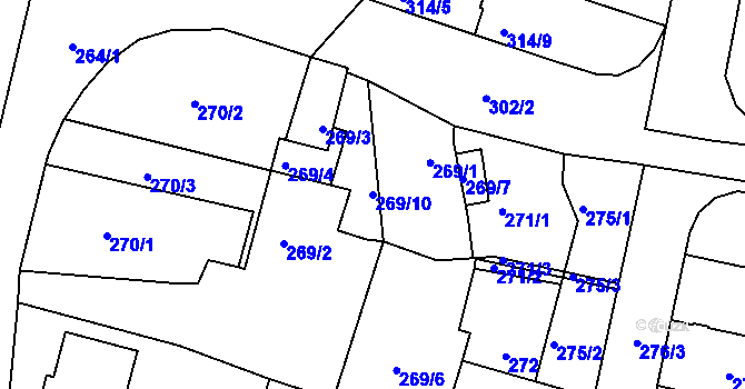 Parcela st. 269/10 v KÚ Veselí nad Lužnicí, Katastrální mapa