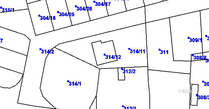 Parcela st. 314/12 v KÚ Veselí nad Lužnicí, Katastrální mapa