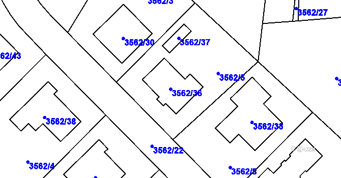 Parcela st. 3562/36 v KÚ Veselí nad Lužnicí, Katastrální mapa