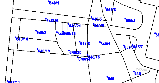 Parcela st. 648/8 v KÚ Veselí nad Lužnicí, Katastrální mapa