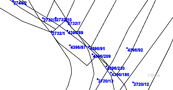 Parcela st. 4396/90 v KÚ Veselí nad Lužnicí, Katastrální mapa