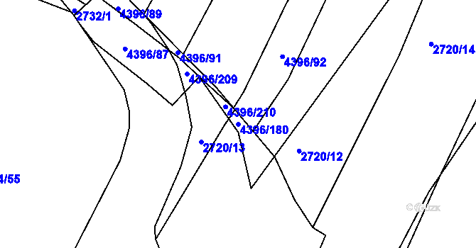 Parcela st. 4396/180 v KÚ Veselí nad Lužnicí, Katastrální mapa