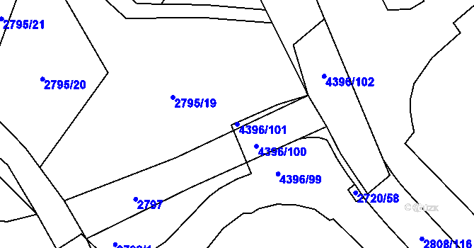 Parcela st. 4396/101 v KÚ Veselí nad Lužnicí, Katastrální mapa