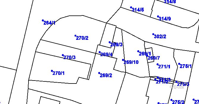 Parcela st. 269/4 v KÚ Veselí nad Lužnicí, Katastrální mapa