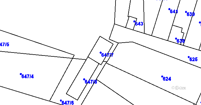 Parcela st. 647/7 v KÚ Veselí nad Lužnicí, Katastrální mapa