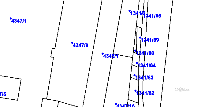 Parcela st. 4345/1 v KÚ Veselí nad Lužnicí, Katastrální mapa