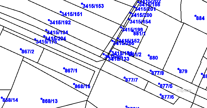 Parcela st. 3415/95 v KÚ Veselí nad Lužnicí, Katastrální mapa