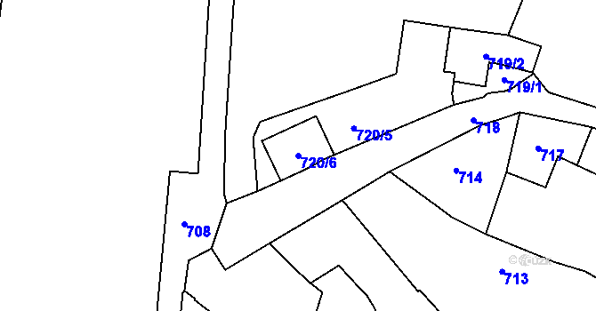 Parcela st. 720/6 v KÚ Veselí nad Lužnicí, Katastrální mapa