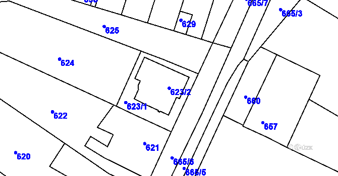 Parcela st. 623/2 v KÚ Veselí nad Lužnicí, Katastrální mapa