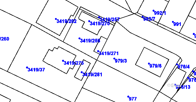 Parcela st. 3419/271 v KÚ Veselí nad Lužnicí, Katastrální mapa