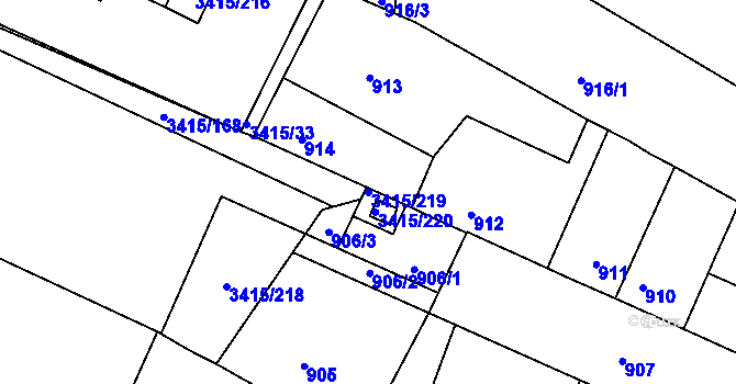 Parcela st. 3415/219 v KÚ Veselí nad Lužnicí, Katastrální mapa