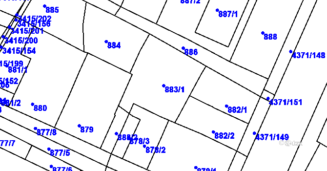 Parcela st. 883/1 v KÚ Veselí nad Lužnicí, Katastrální mapa