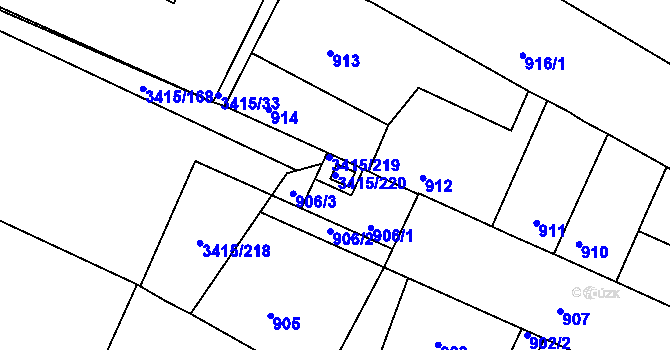 Parcela st. 3415/220 v KÚ Veselí nad Lužnicí, Katastrální mapa