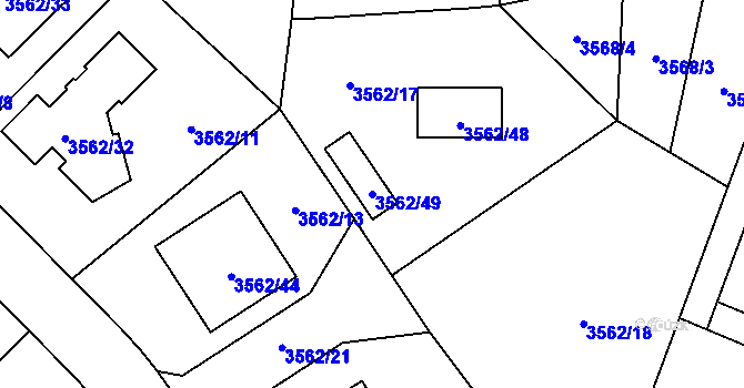 Parcela st. 3562/49 v KÚ Veselí nad Lužnicí, Katastrální mapa