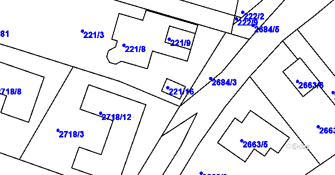 Parcela st. 221/16 v KÚ Veselí nad Lužnicí, Katastrální mapa
