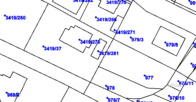 Parcela st. 3419/281 v KÚ Veselí nad Lužnicí, Katastrální mapa