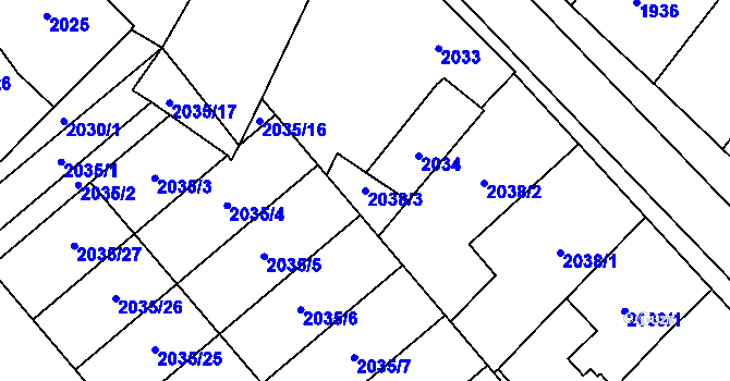 Parcela st. 2038/3 v KÚ Veselí nad Lužnicí, Katastrální mapa