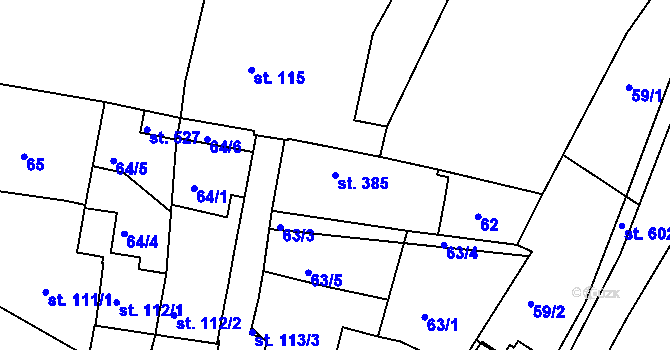 Parcela st. 385 v KÚ Veselí nad Moravou, Katastrální mapa