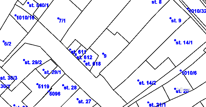Parcela st. 9 v KÚ Veselí nad Moravou, Katastrální mapa