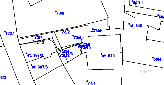 Parcela st. 73/9 v KÚ Veselí nad Moravou, Katastrální mapa