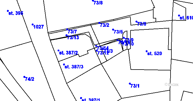 Parcela st. 73/12 v KÚ Veselí nad Moravou, Katastrální mapa