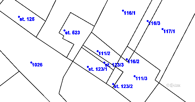 Parcela st. 111/2 v KÚ Veselí nad Moravou, Katastrální mapa