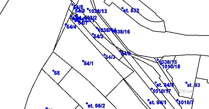 Parcela st. 54/3 v KÚ Veselí nad Moravou, Katastrální mapa
