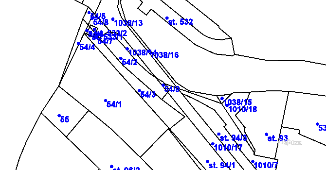 Parcela st. 54/9 v KÚ Veselí nad Moravou, Katastrální mapa