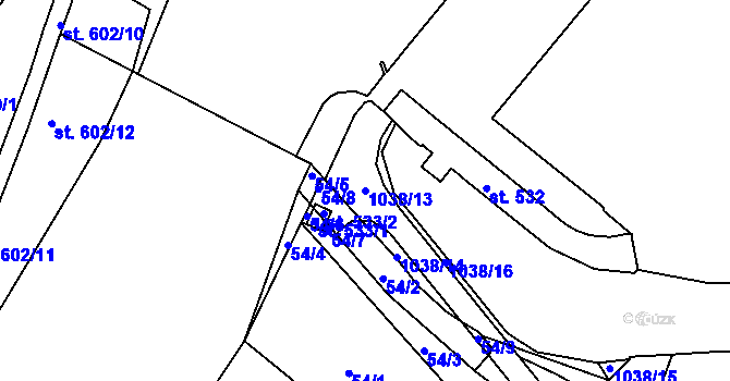 Parcela st. 1038/13 v KÚ Veselí nad Moravou, Katastrální mapa