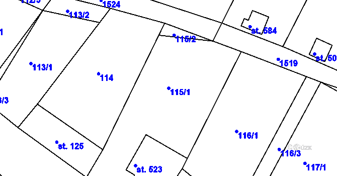 Parcela st. 115/1 v KÚ Veselí nad Moravou, Katastrální mapa