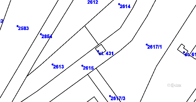 Parcela st. 431 v KÚ Veselí nad Moravou, Katastrální mapa
