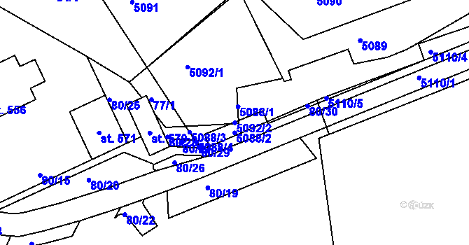 Parcela st. 5092/2 v KÚ Veselí nad Moravou, Katastrální mapa