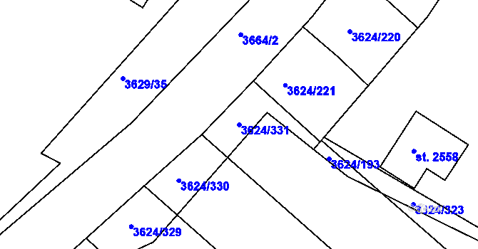 Parcela st. 3624/331 v KÚ Veselí-Předměstí, Katastrální mapa