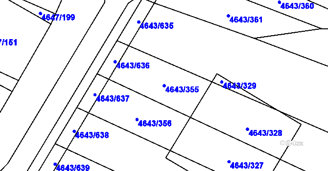Parcela st. 4643/355 v KÚ Veselí-Předměstí, Katastrální mapa