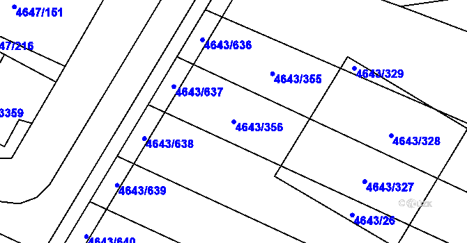 Parcela st. 4643/356 v KÚ Veselí-Předměstí, Katastrální mapa
