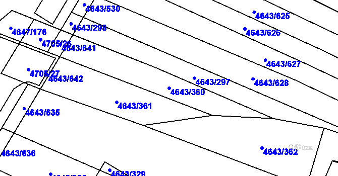 Parcela st. 4643/360 v KÚ Veselí-Předměstí, Katastrální mapa