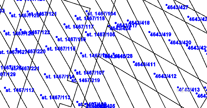 Parcela st. 4643/410 v KÚ Veselí-Předměstí, Katastrální mapa