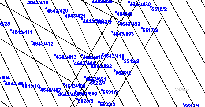 Parcela st. 4643/416 v KÚ Veselí-Předměstí, Katastrální mapa