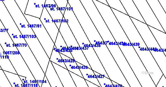 Parcela st. 4643/436 v KÚ Veselí-Předměstí, Katastrální mapa