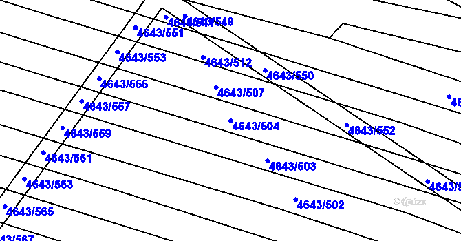 Parcela st. 4643/504 v KÚ Veselí-Předměstí, Katastrální mapa
